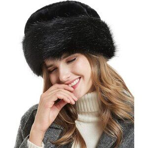 sy soul young Women's Leopard Faux Fur Hats Fluffy Bucket Hat Russian Style for